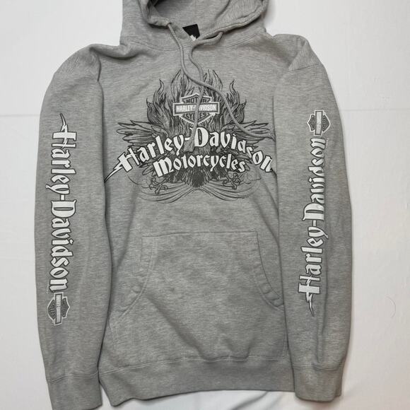 Harley-Davidson Gray Hoodie Size L Flame Skull Graphic Texas Javelina - Picture 2 of 7